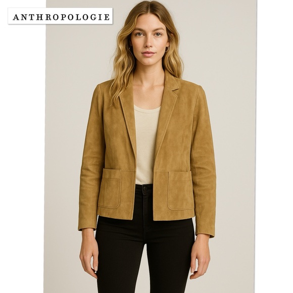 Anthropologie Jackets & Blazers - Anthropologie Jackett…etc. Genuine Suede Leather Open Front Jacket Blazer Boho M